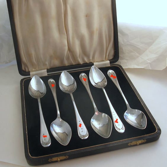 Rude spoon set in box, handstamped tea or grapefruit spoons, sweary, adult