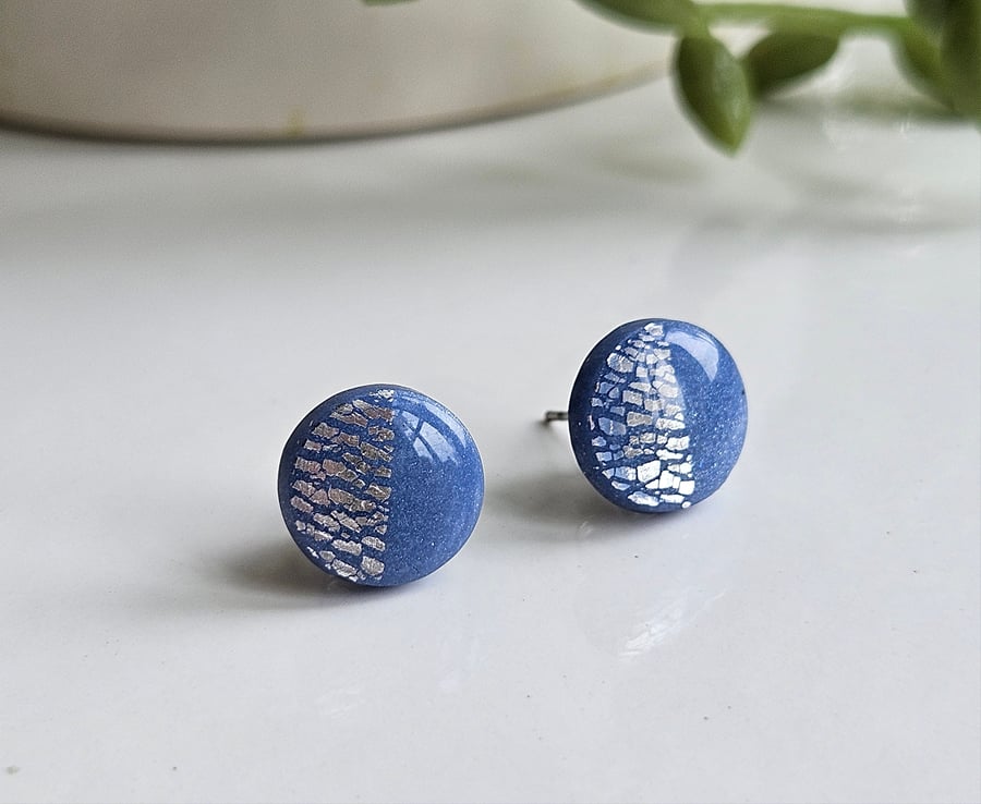 Blue and silver stud earrings 