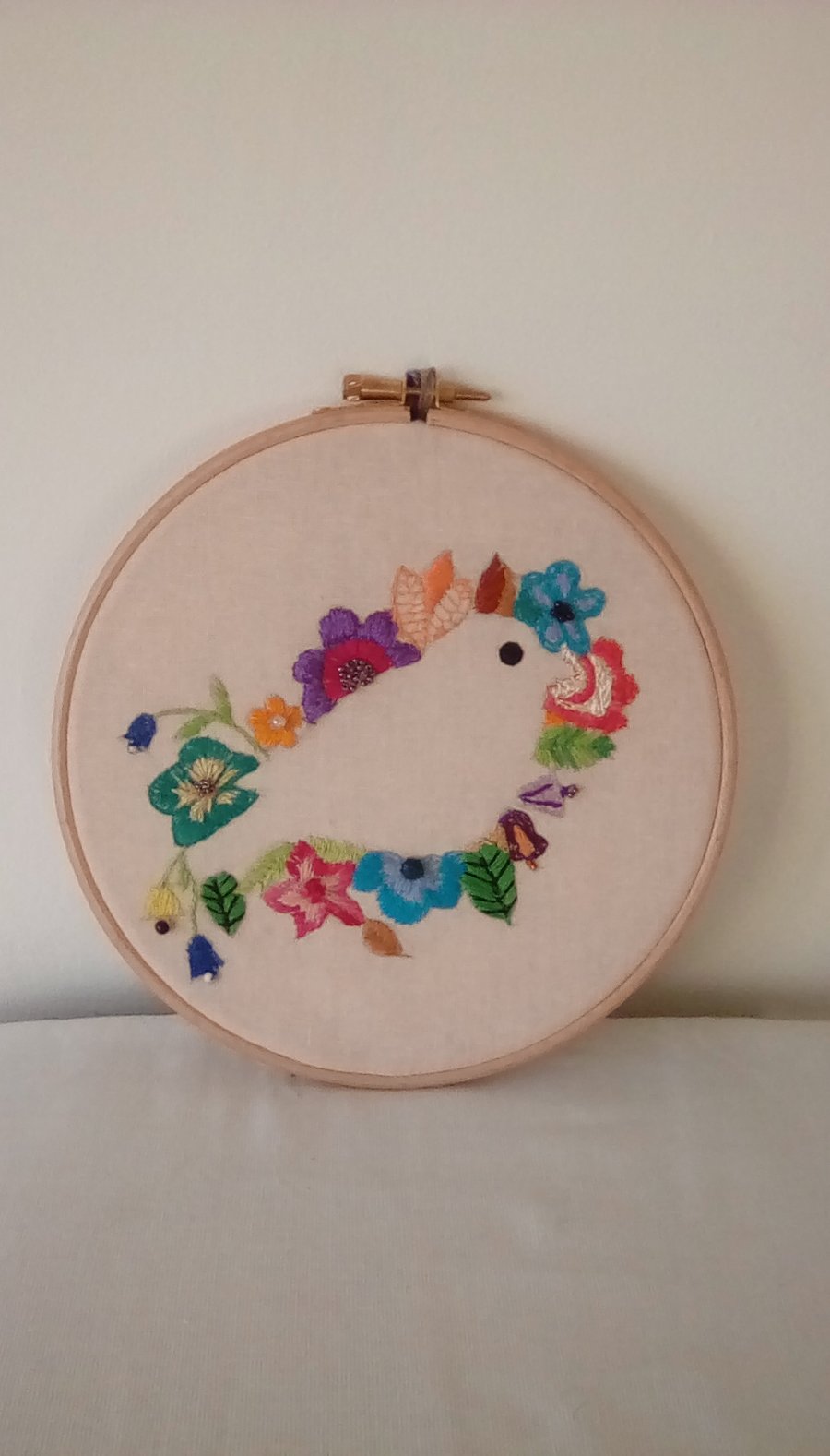 Embroidered Bird, Bird Art, Embroidered decor, Bird Hanging