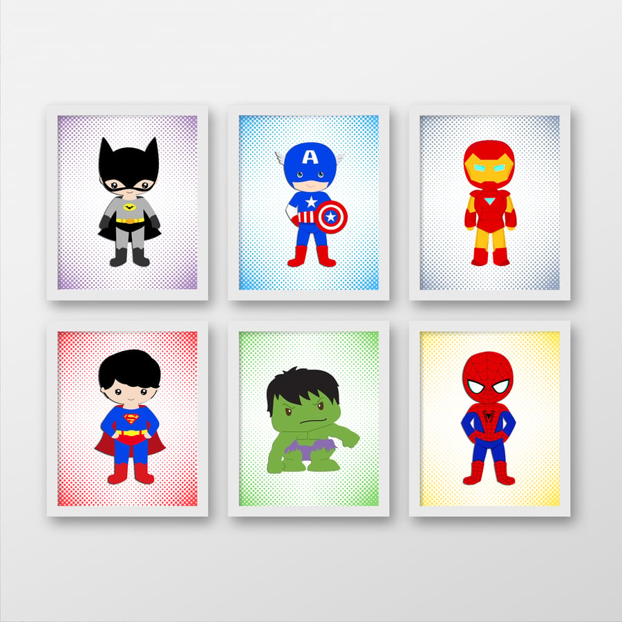 Superheroes nursery prints, superheroes boy's room wall decor