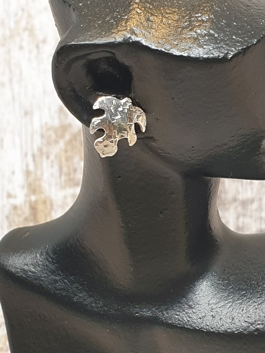 Textured Leaf Stud Earrings Sterling Silver 925 