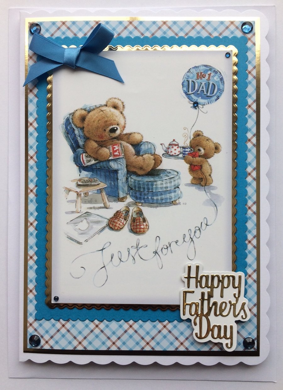 Happy Father's Day Card Cute Teddy Bears No 1 Dad 3D Luxury Handmade Card