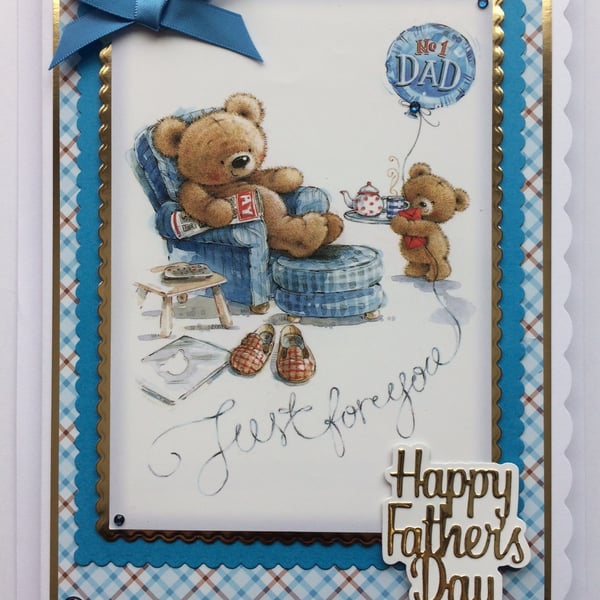 Happy Father's Day Card Cute Teddy Bears No 1 Dad 3D Luxury Handmade Card