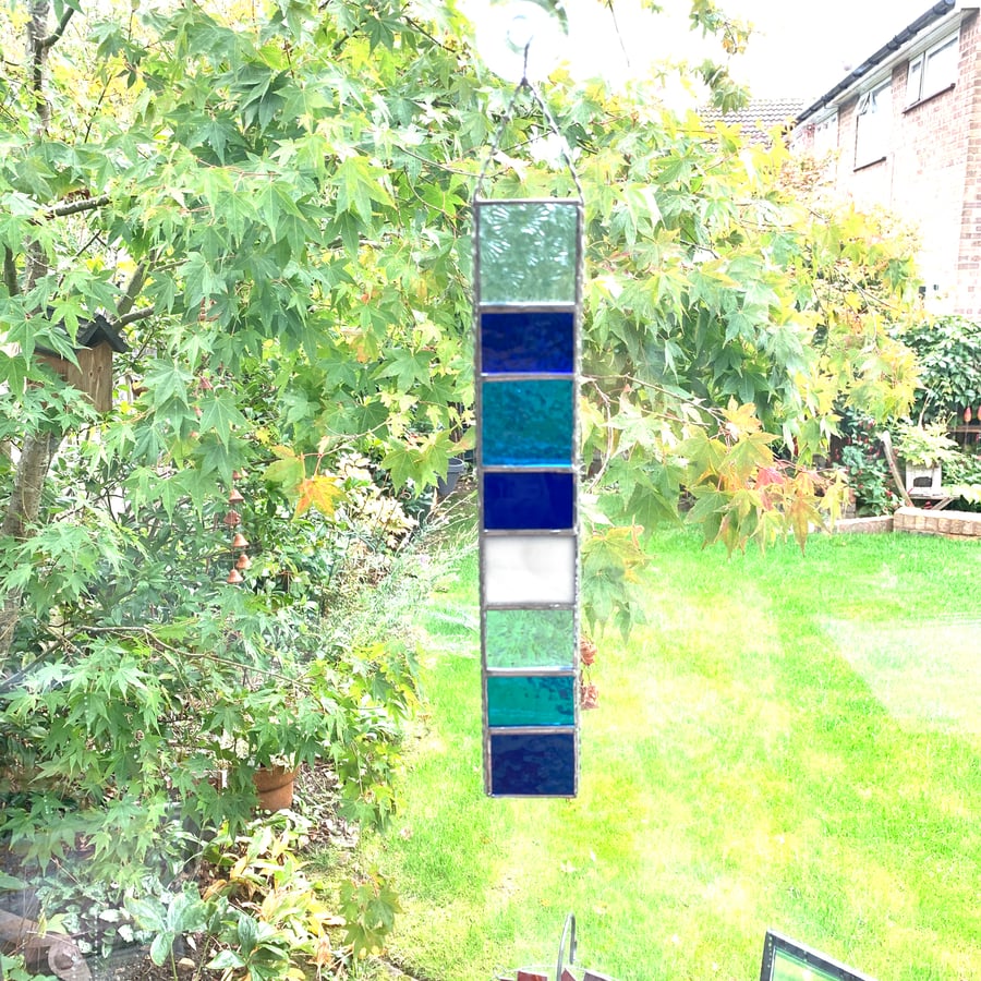 Stained Glass Strip Garden Hanger - Handmade Hanging Decoration - Blue