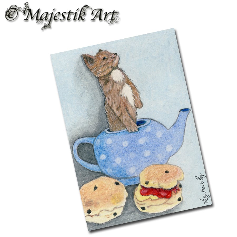 Archival ACEO Chihuahua Print 'Afternoon tea' By V Kenworthy
