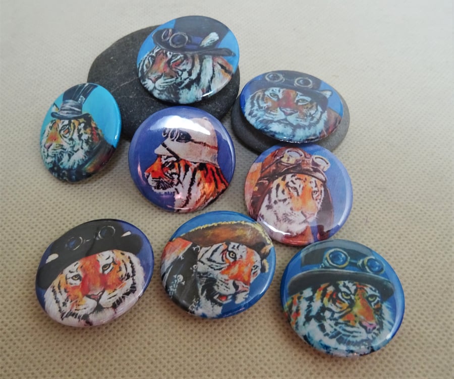 Steampunk Tigers Art Badges Buttons Cosplay Animal Cats
