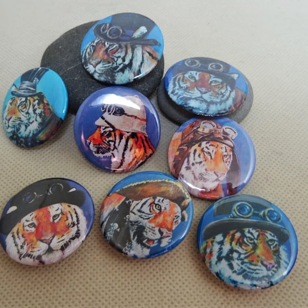 Steampunk Tigers Art Badges Buttons Cosplay Animal Cats