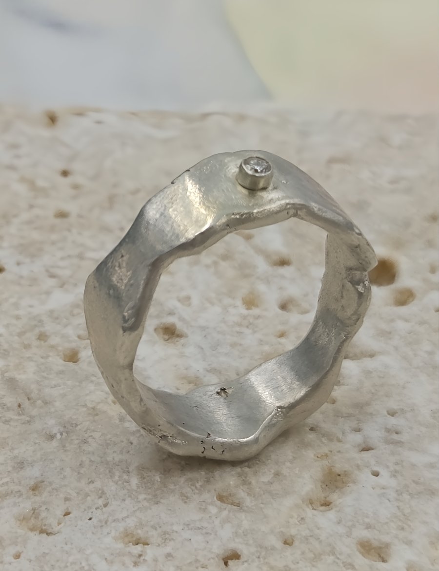 Hand-Forged Sterling Silver Ring with Lab-Grown Diamond
