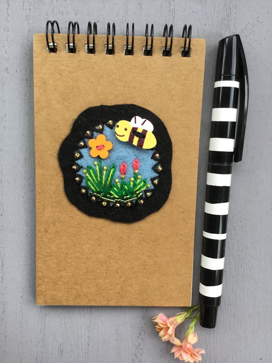 Hand Embroidered Buzzing Bee Notebook Set