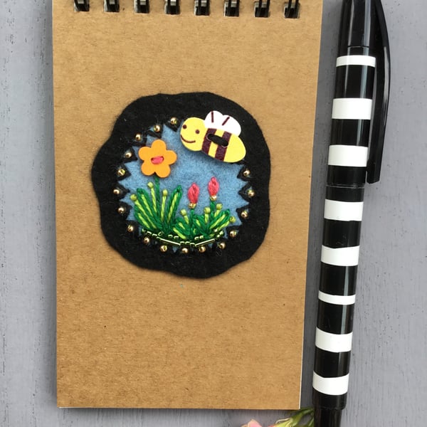 Hand Embroidered Buzzing Bee Notebook Set