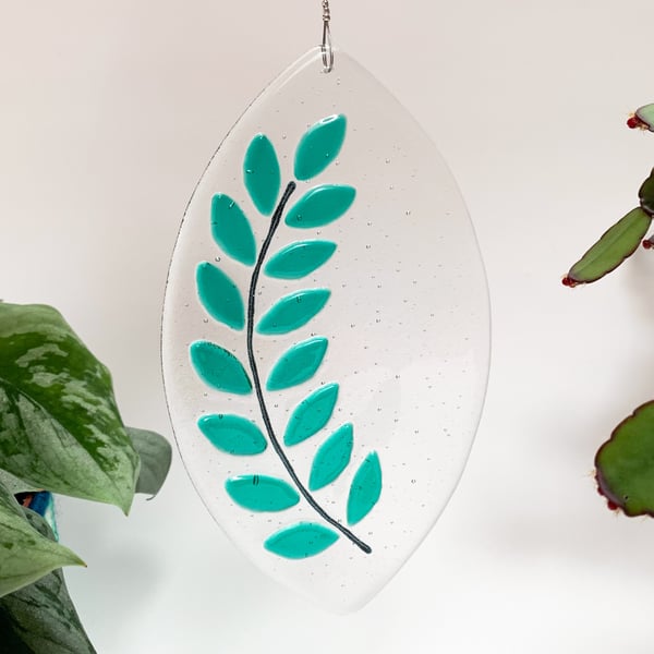 Fused Glass Leaf Suncatcher - Handmade Glass Hanging 