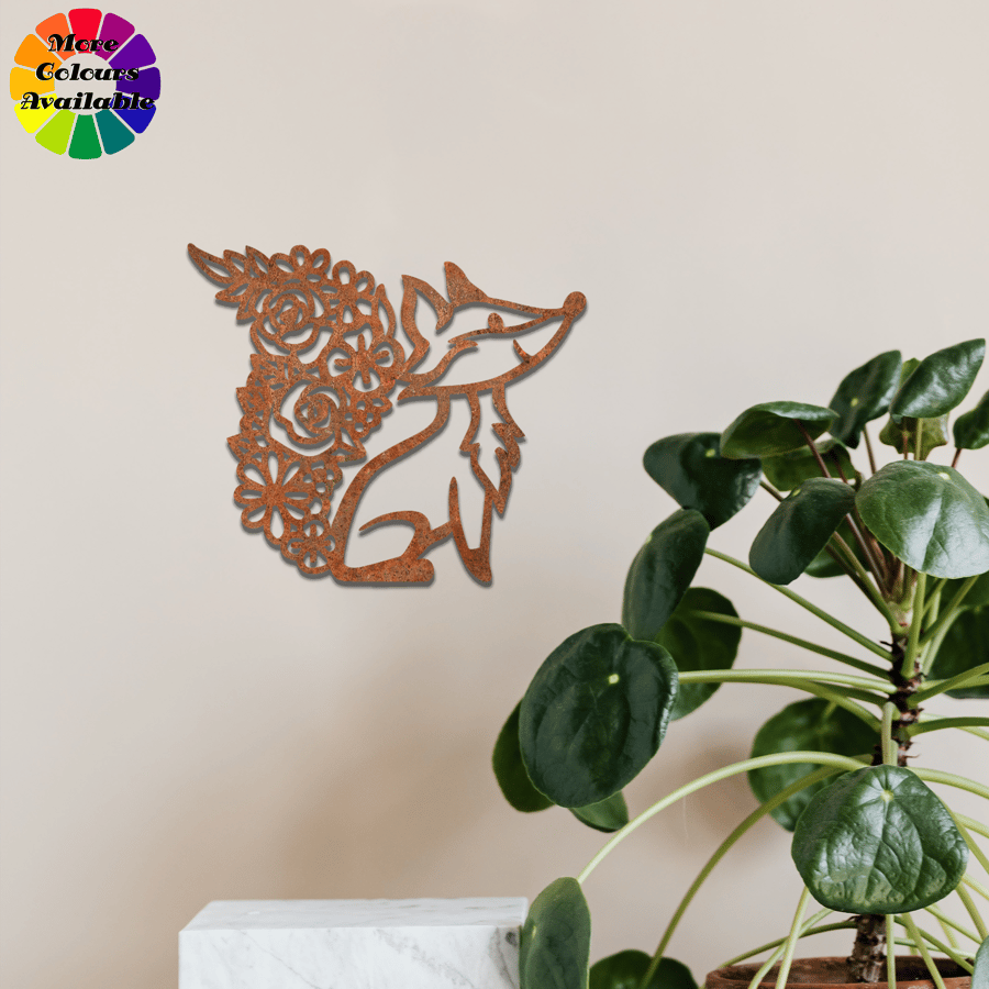 Rustic Metal Fox: Smily Fox with Big Tail for Unique Garden or Home Wall Art