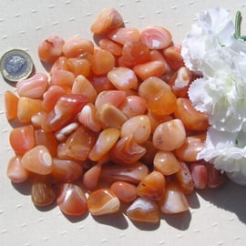 10 Banded Orange Carnelian Agate Crystal Polished Tumblestones