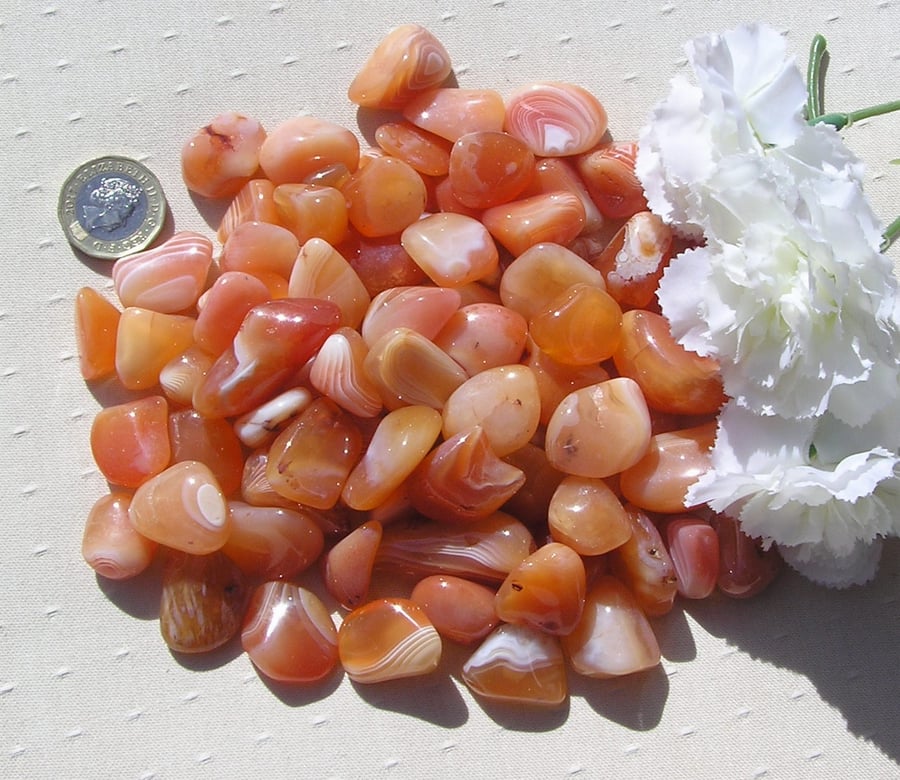 10 Banded Orange Carnelian Agate Crystal Polished Tumblestones