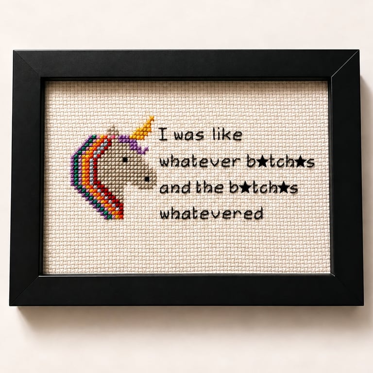 Whatever B.tch.s – Funny Unicorn Handmade Cross Stitch – Cheeky Framed Gift 6x4