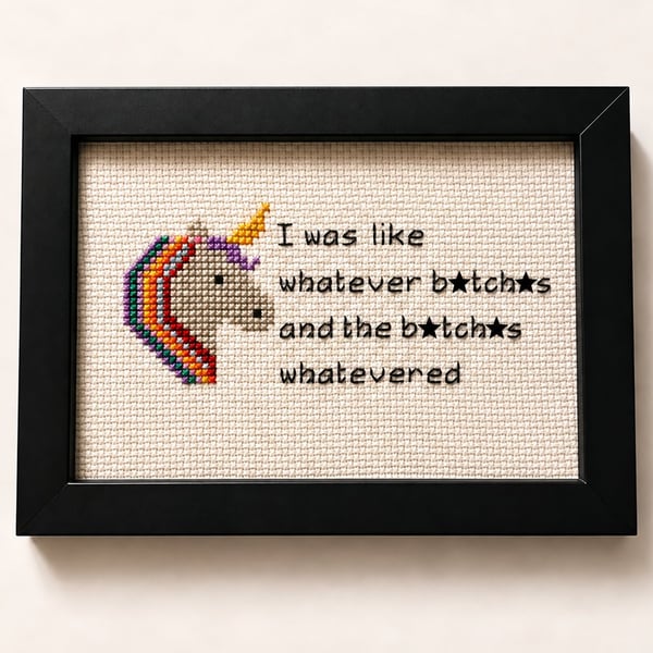 Whatever B.tch.s – Funny Unicorn Handmade Cross Stitch – Cheeky Framed Gift 6x4