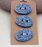 3 Medium Oval Ice Blue Leaf Pattern Ceramic Buttons - Image 3