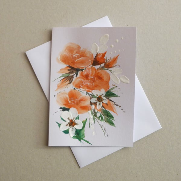 original art hand painted floral blank greetings card ( ref f 791 D3 )