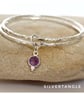 Hallmarked Double Sterling Silver Bangle with Amethyst Charm 