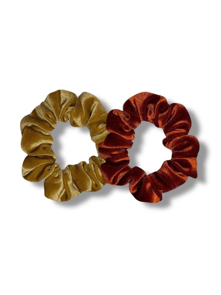 Set of 2 - Mustard & Burnt Orange Velvet Scrunchies - Regular