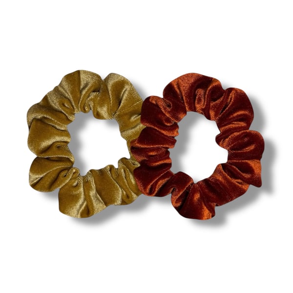 Set of 2 - Mustard & Burnt Orange Velvet Scrunchies - Regular
