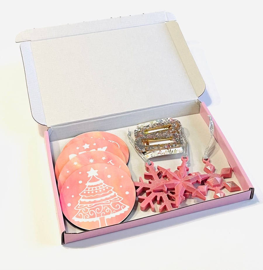 Pink Christmas gift box, letterbox gift, post box gift, Christmas gift for her