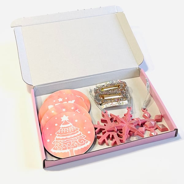 Pink Christmas gift box, letterbox gift, post box gift, Christmas gift for her