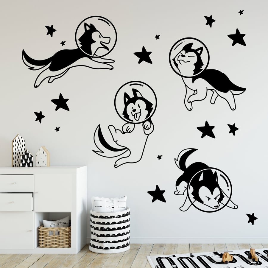 Space Dogs Wall Sticker Pack Cute Funny Dog Themed Home Decor Great Space Wall