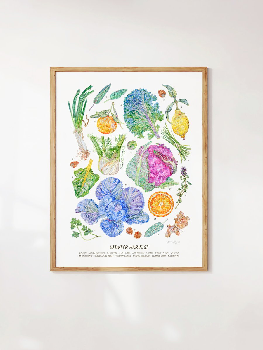 Watercolour Winter Harvest Art Print - Illustrated food art printed sustainably