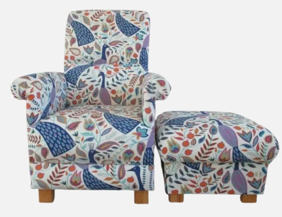 Peacocks Chair & Footstool Amethyst Adult Armchair Fryetts Fabric Amethyst Blue