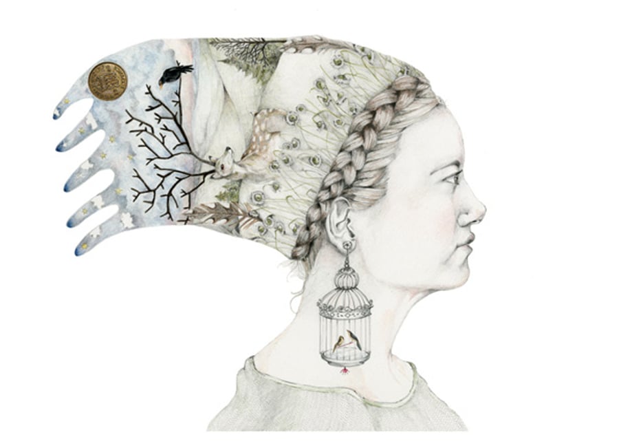 Deer dreamer A4 Giclee print Girl with headdress