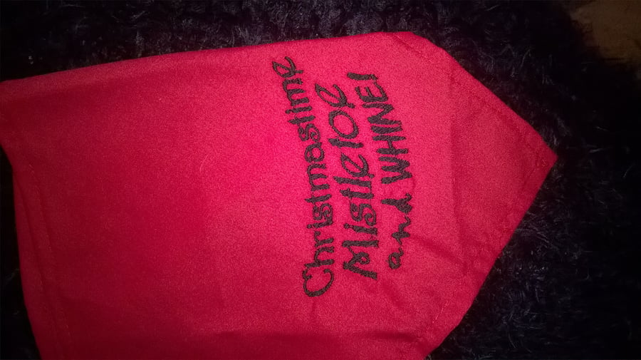 Large Dog bandanas- embroidered slogan -Christmastime mistletoe and whine