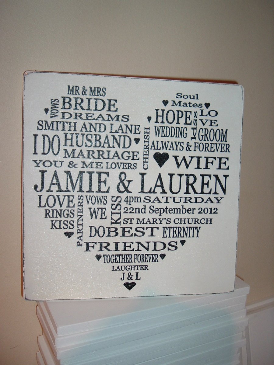 Wedding Typography Personalised plaque sign