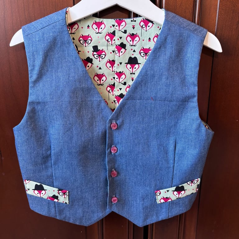 Kids Denim and Foxes in Hats Waistcoat