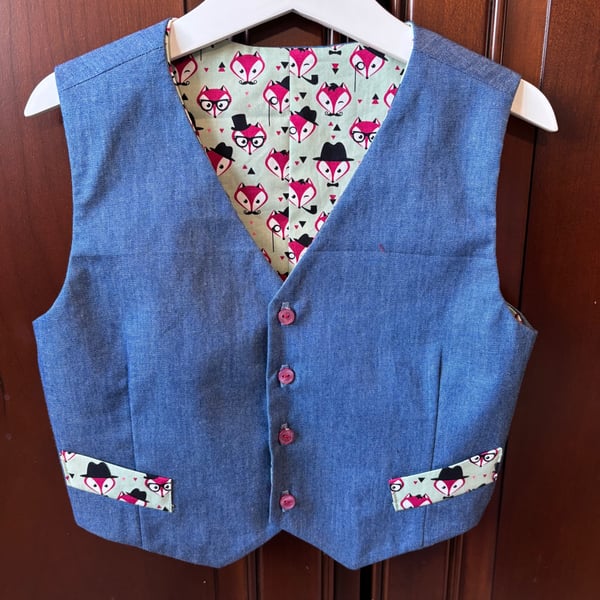 Kids Denim and Foxes in Hats Waistcoat