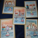 Quirky art, handmade paper collage Seaside postcards perfect for sending a smile