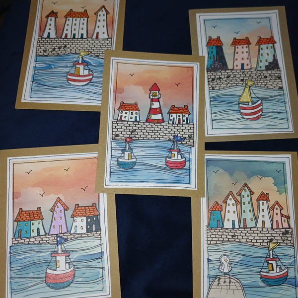 Quirky art, handmade paper collage Seaside postcards perfect for sending a smile