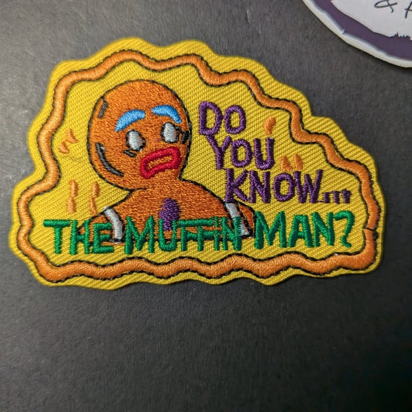 Do You Know The Muffin Man? Gingerbread Man Embroidered Iron-On Patch - 7.5x5cm