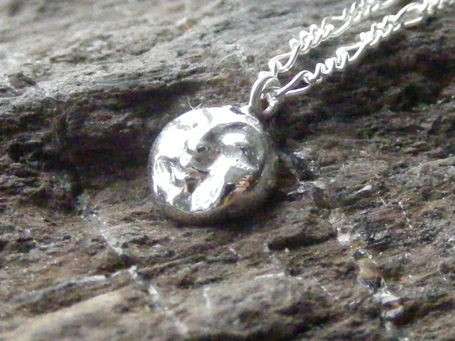 Tiny Fine Silver Moon Goddess Pendant and Sterling Silver 18 Inch Chain With CZ