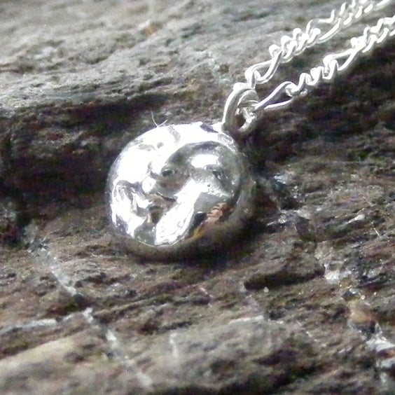 Tiny Fine Silver Moon Goddess Pendant and Sterling Silver 18 Inch Chain With CZ