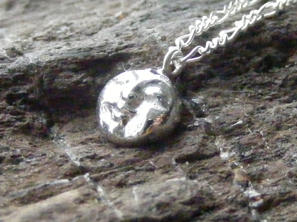 Tiny Fine Silver Moon Goddess Pendant and Sterling Silver 18 Inch Chain With CZ