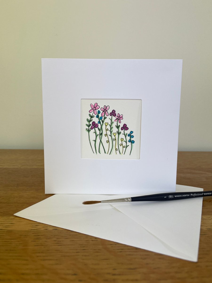 Hand Painted Watercolour Flower Greeting or Keepsake Card original art.