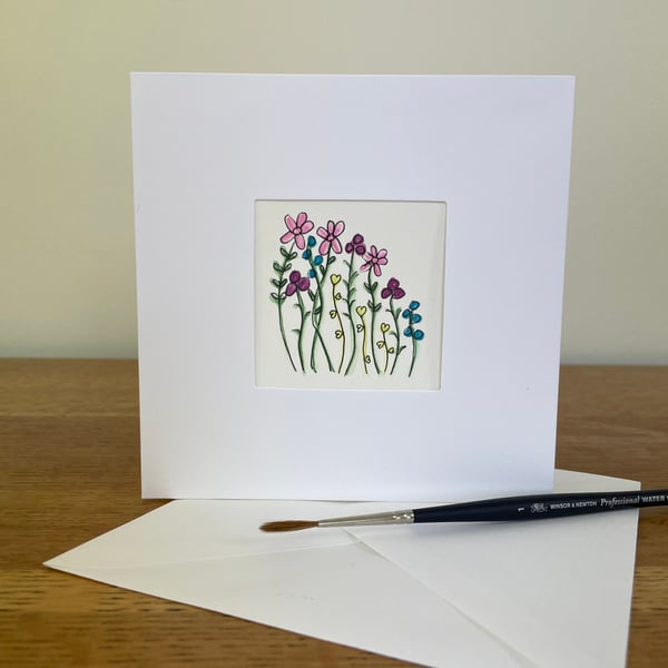 Hand Painted Watercolour Flower Greeting or Keepsake Card original art.