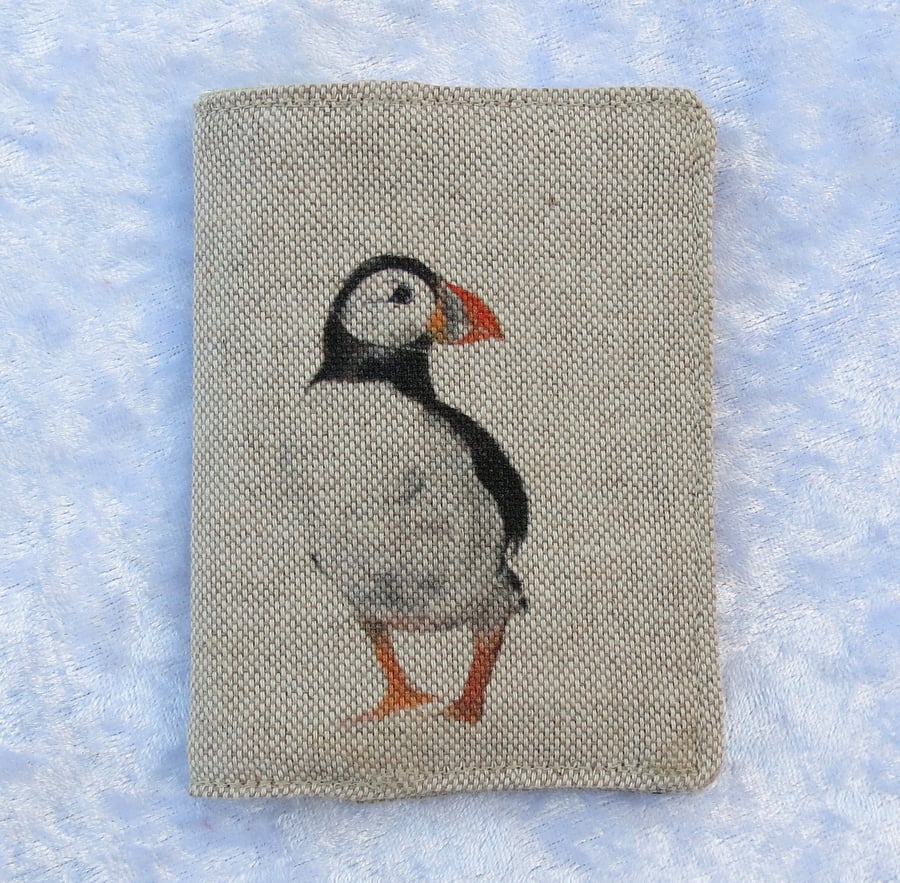 Bus Pass cover, ticket sleeve, puffin