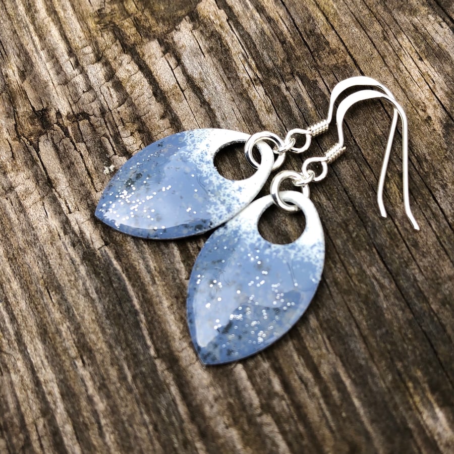 ‘The Blues’ enamel scale earrings. Sterling silver. 