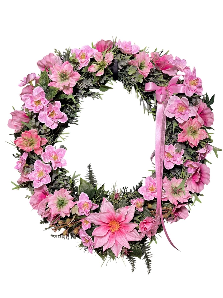 Large Pink Summer Wreath - 46cm Floral Door Decor-Handmade- Free UK P&P