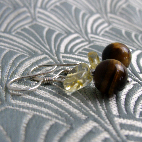 Tigers Eye Earring, Handmade Semi-Precious Stone Dangle Earrings CC62