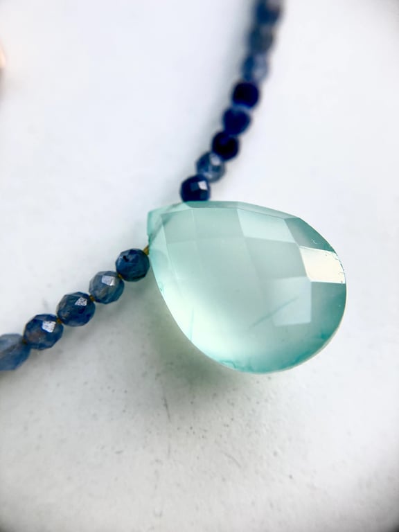 Blue Chaldonacy & Faceted Sapphire Beaded Necklace