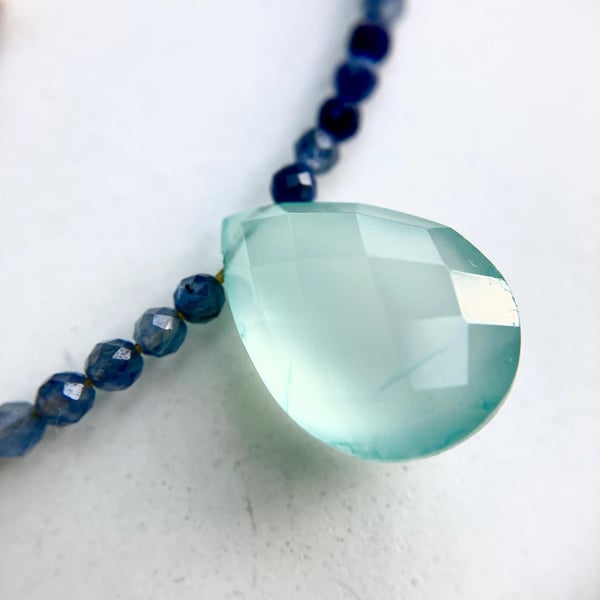 Blue Chaldonacy & Faceted Sapphire Beaded Necklace