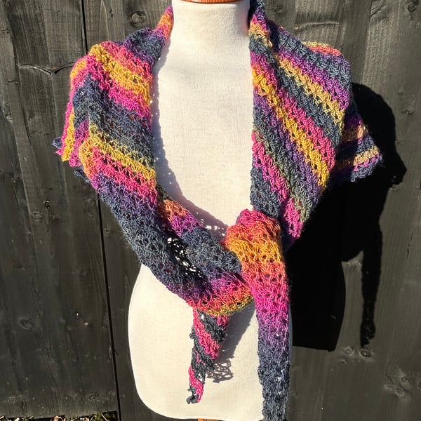 Asymmetrical lace sock wool rich yarn shawl wrap scarf